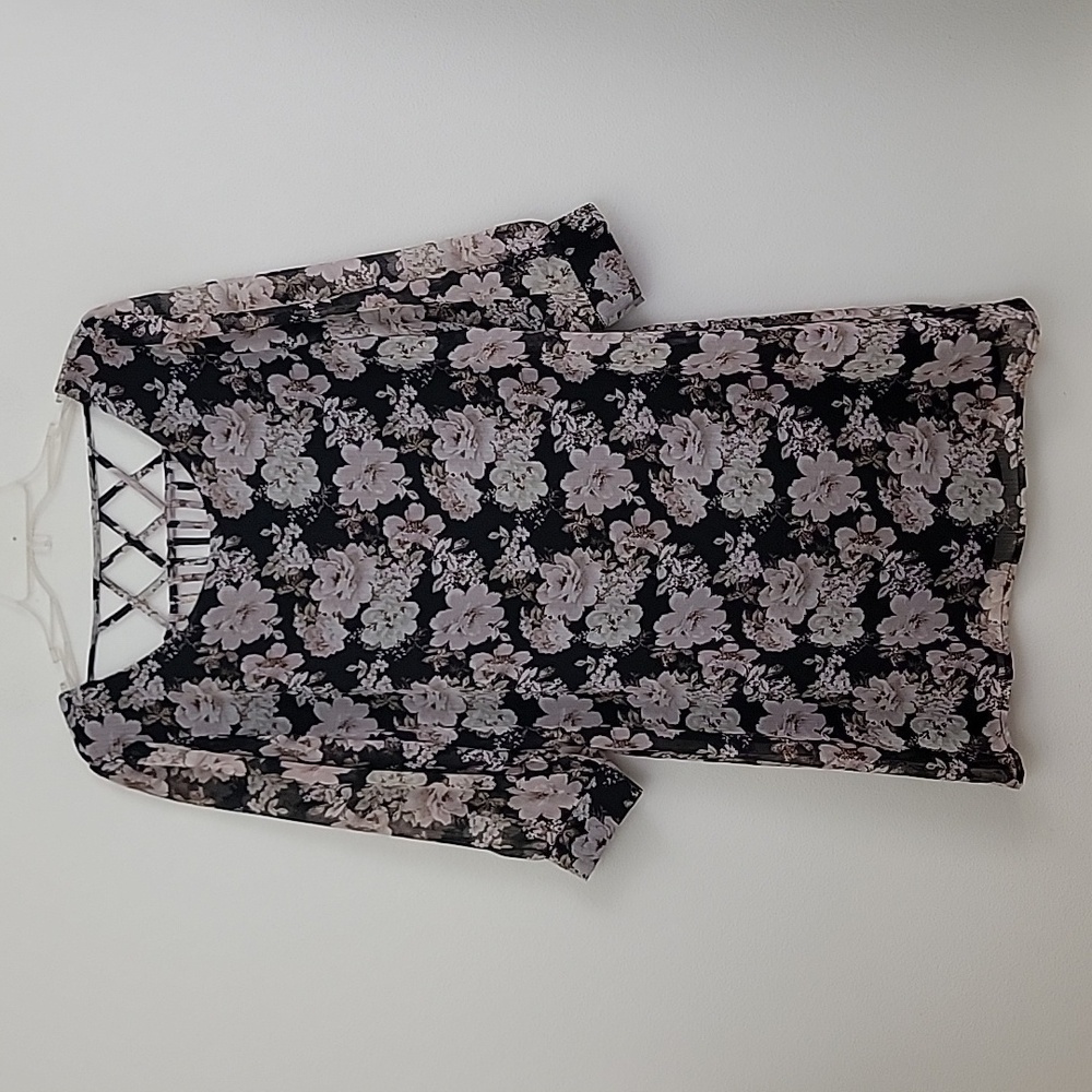 Urban Collection Black & Pink Floral Knee Length Shift Dress XL